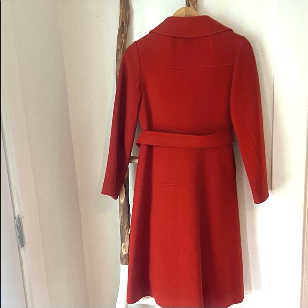 Vintage 70s Young Miss Rust Orange Brick Red Wool Trench Coat with Belt Small - Picture 6 of 9
